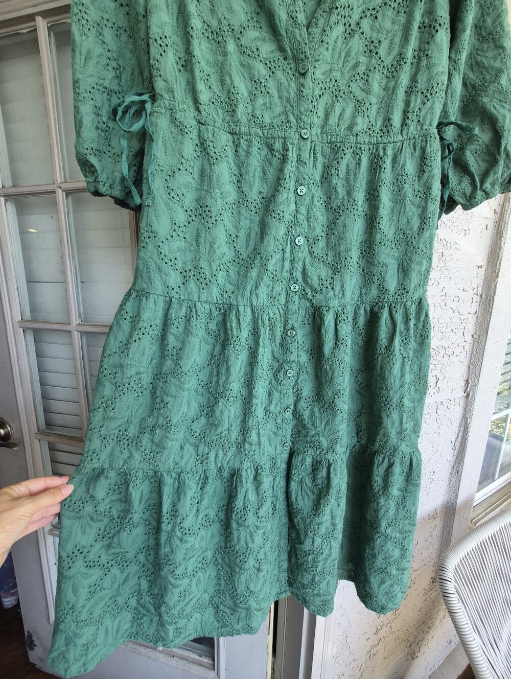 Marine Layer Willow Eyelet Midi Dress Smoke Pine Green Boho Cottagecore S - Picture 8 of 10